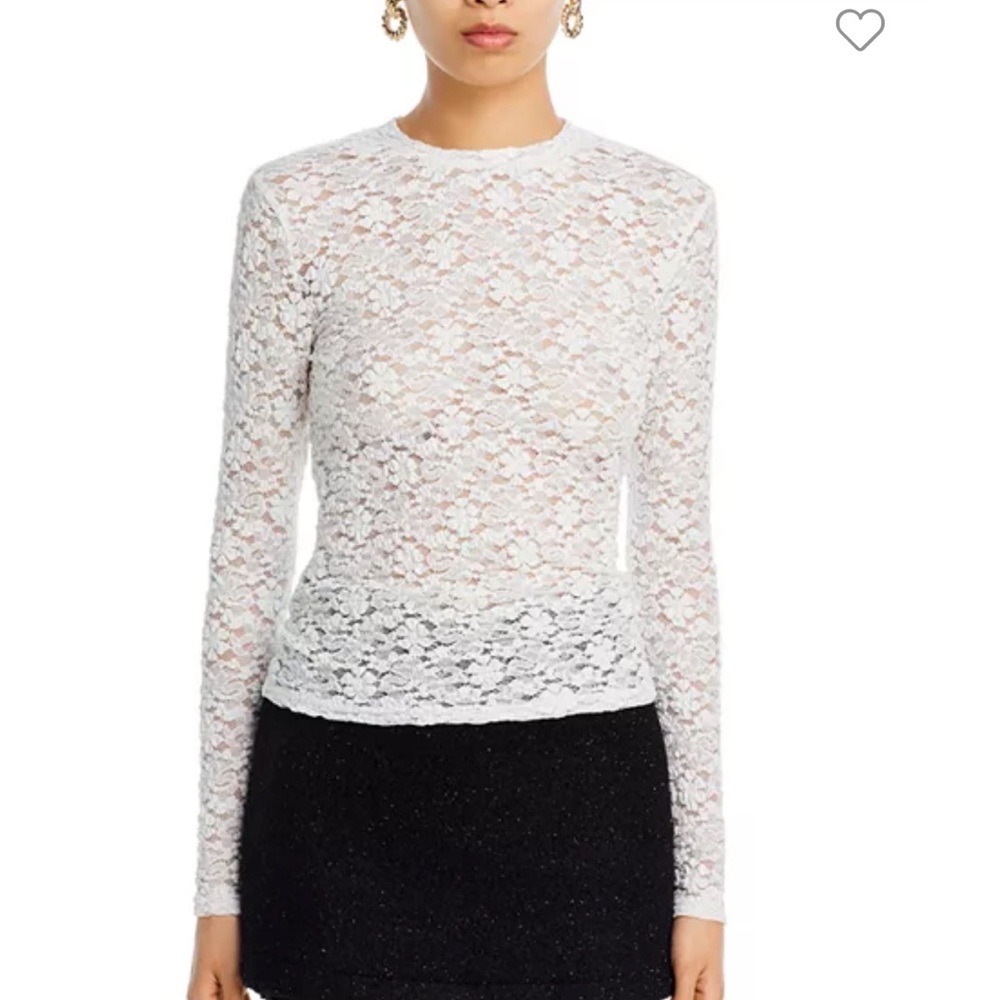 AQUA Puckered Lace Long Sleeve White Top - XS
